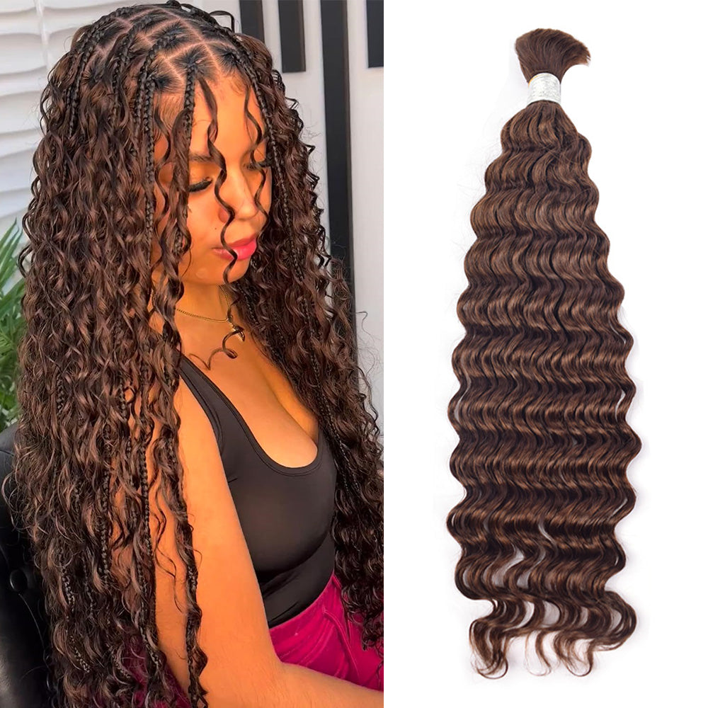 CVOHAIR #4 Chocolate Brown Deep Wave Bulk Human Hair for Braiding No Weft Human Hair Extensions 100g/Each Bundle