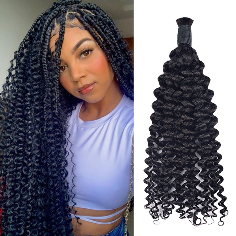 CVOHAIR 3 Pcs Deep Curly Bulk Human Hair for Braiding No Weft Human Hair Extensions Natural Black 100g/Each Bundle