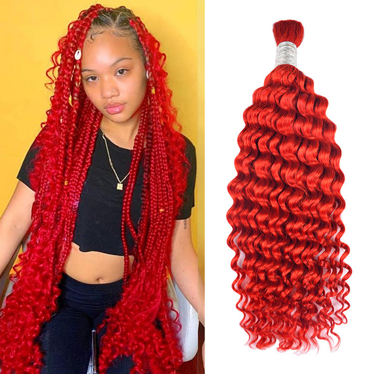 CVOHAIR Red Deep Wave Bulk Human Hair for Braiding No Weft Human Hair Extensions 100g/Each Bundle