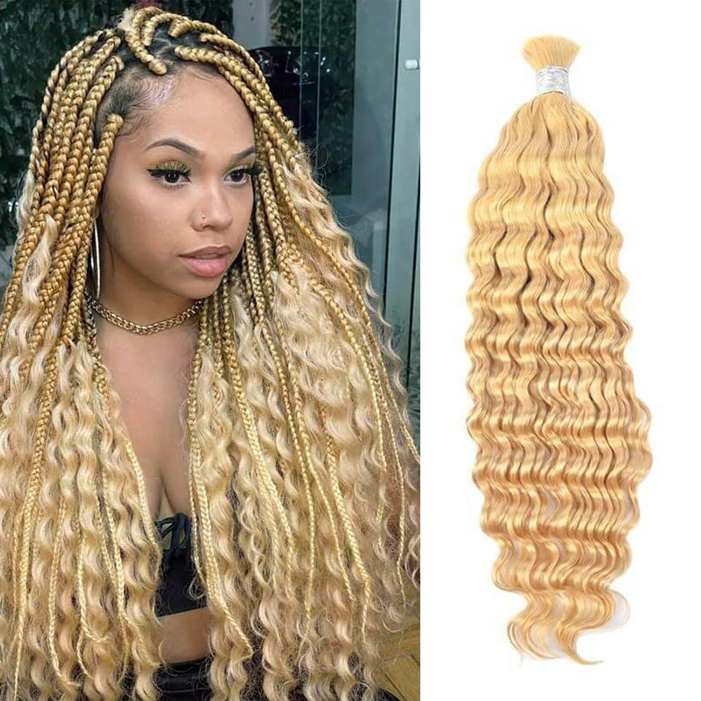 CVOHAIR #613 Blonde Deep Wave Bulk Human Hair for Braiding No Weft Human Hair Extensions 100g/Each Bundle