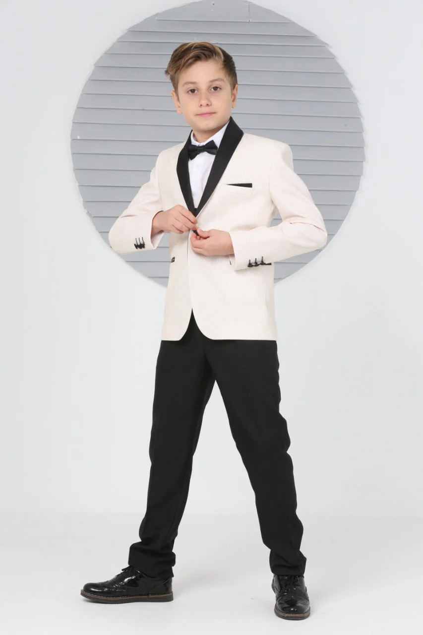 Beige Shimmery 5 Piece Boy Tuxedo
