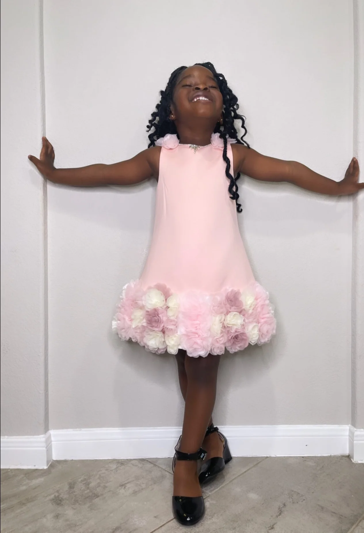 Blush Flowery Short Sleeve Toddler Girl  Dress