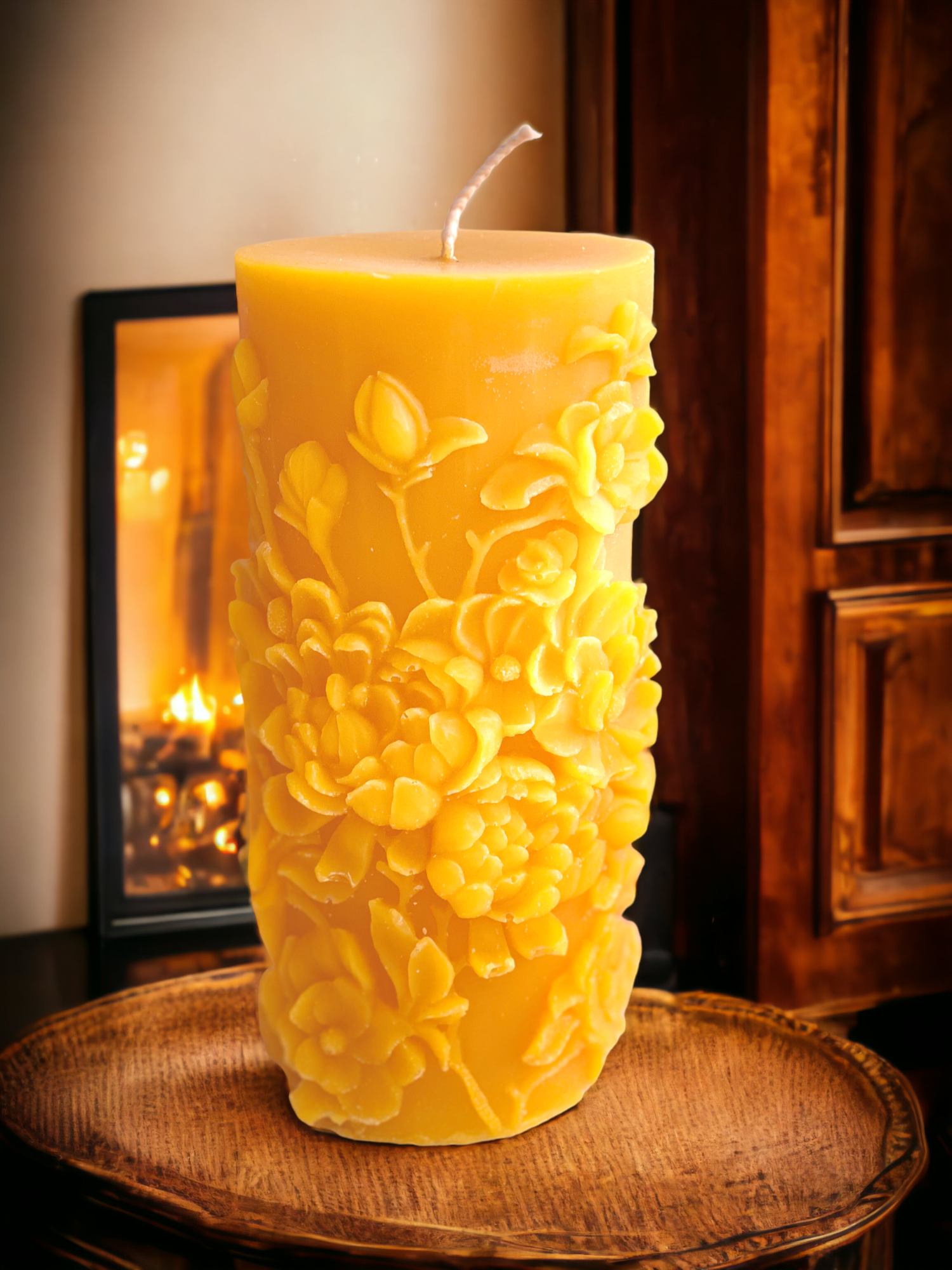 Floral Beeswax Pillar Candle