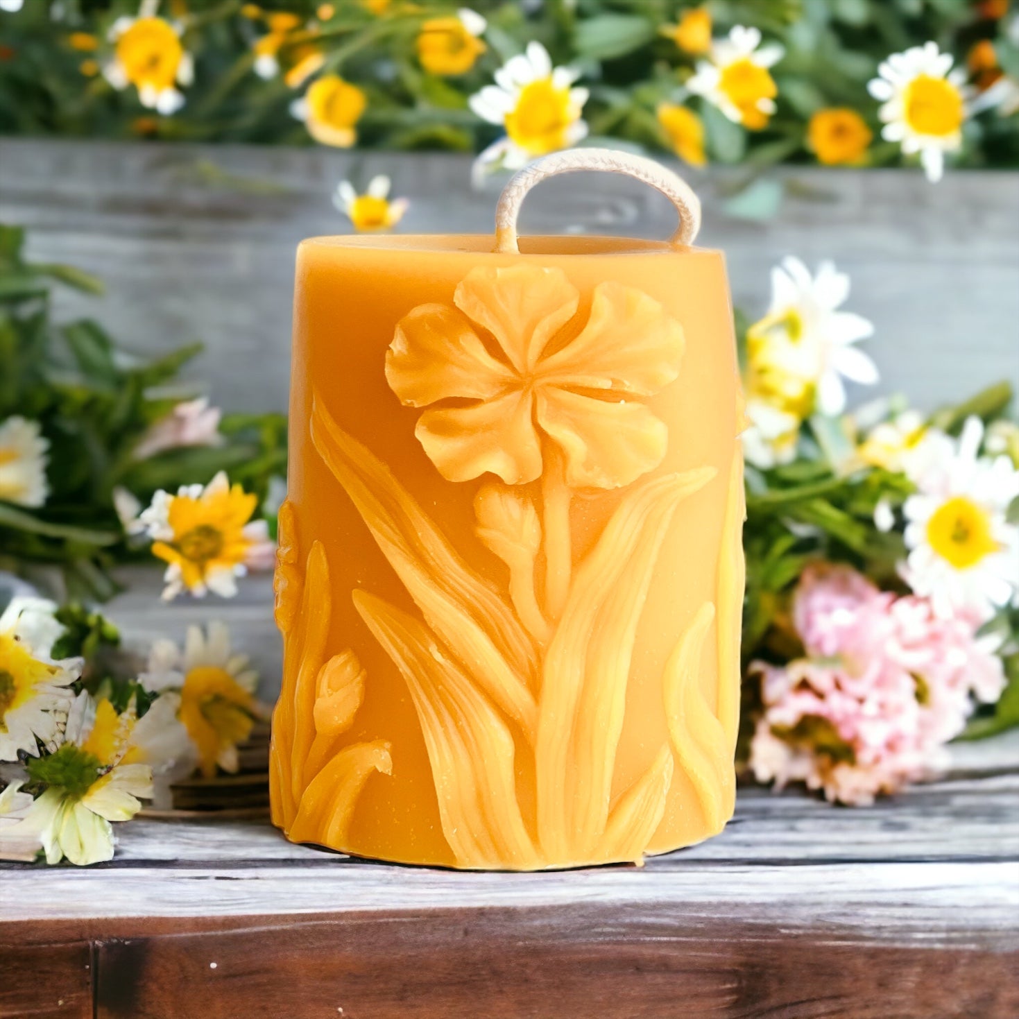 Beeswax Candle - Wildflower Design Pillar