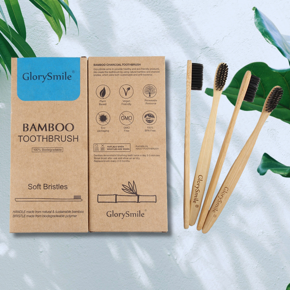 Confezione di 4 spazzolini al bambù con setole al carbone GlorySmile® -100% biodegradabile 🌍