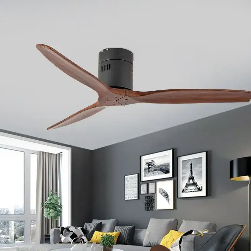 Wooden DC Motor Ceiling Fan without Light for Living,Bedroom