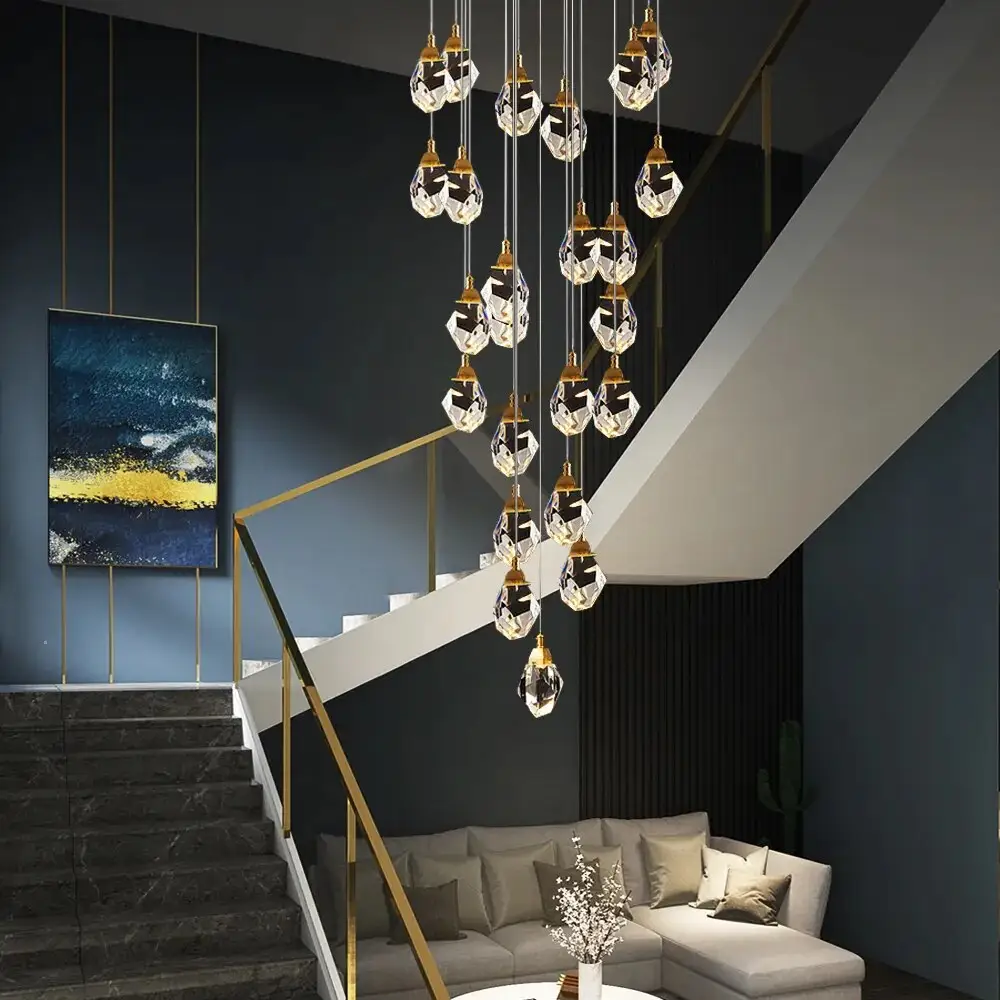 Diamond Crystal Ball Chandelier for Staircase, Living Room
