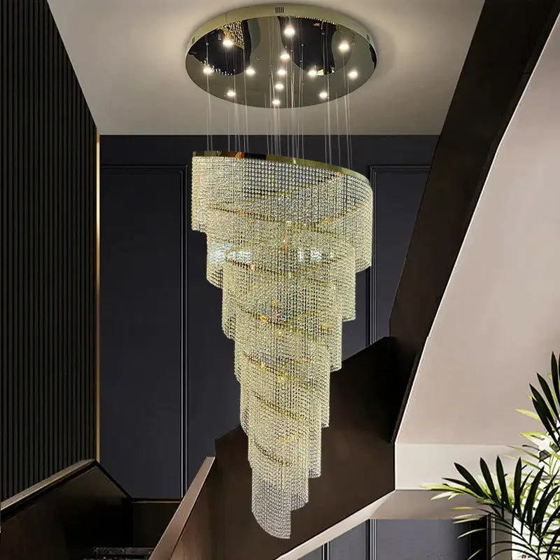 Luxury Large Spiral Crystal Chandelier for Staircase, Hallway