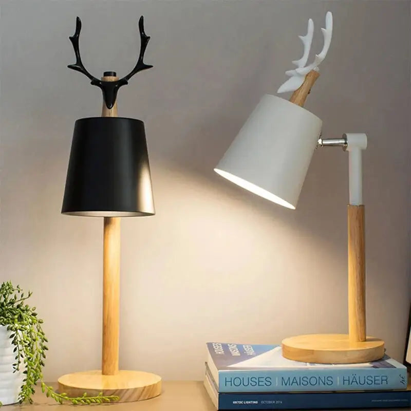 Nordic Elk Antler Wood Table Lamp for Study, Living, Bedroom