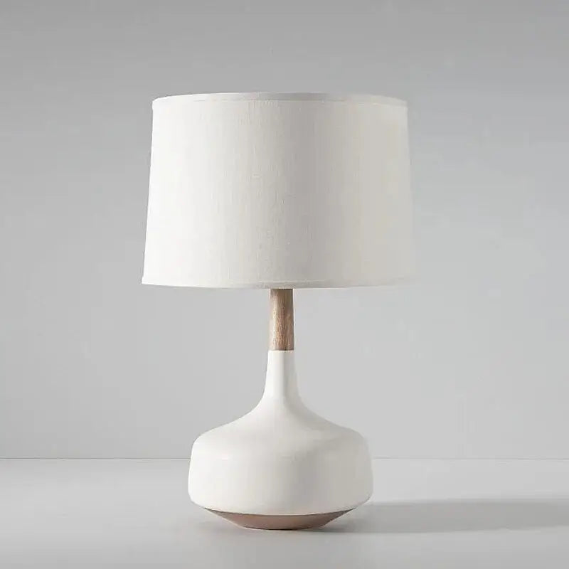 Nordic White Wood Fabric Desk Lamp for Study, Living, Bedroom