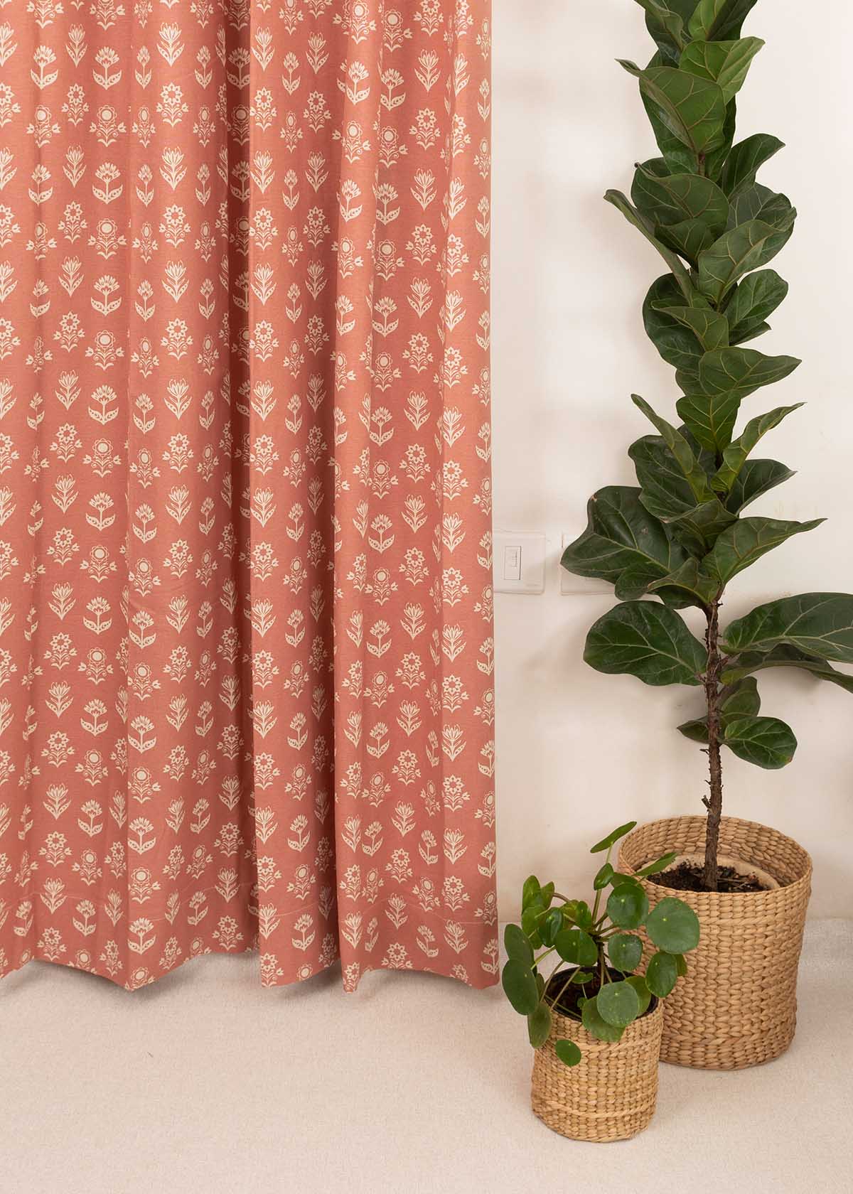 Dahlia Printed Cotton Curtain - Rust