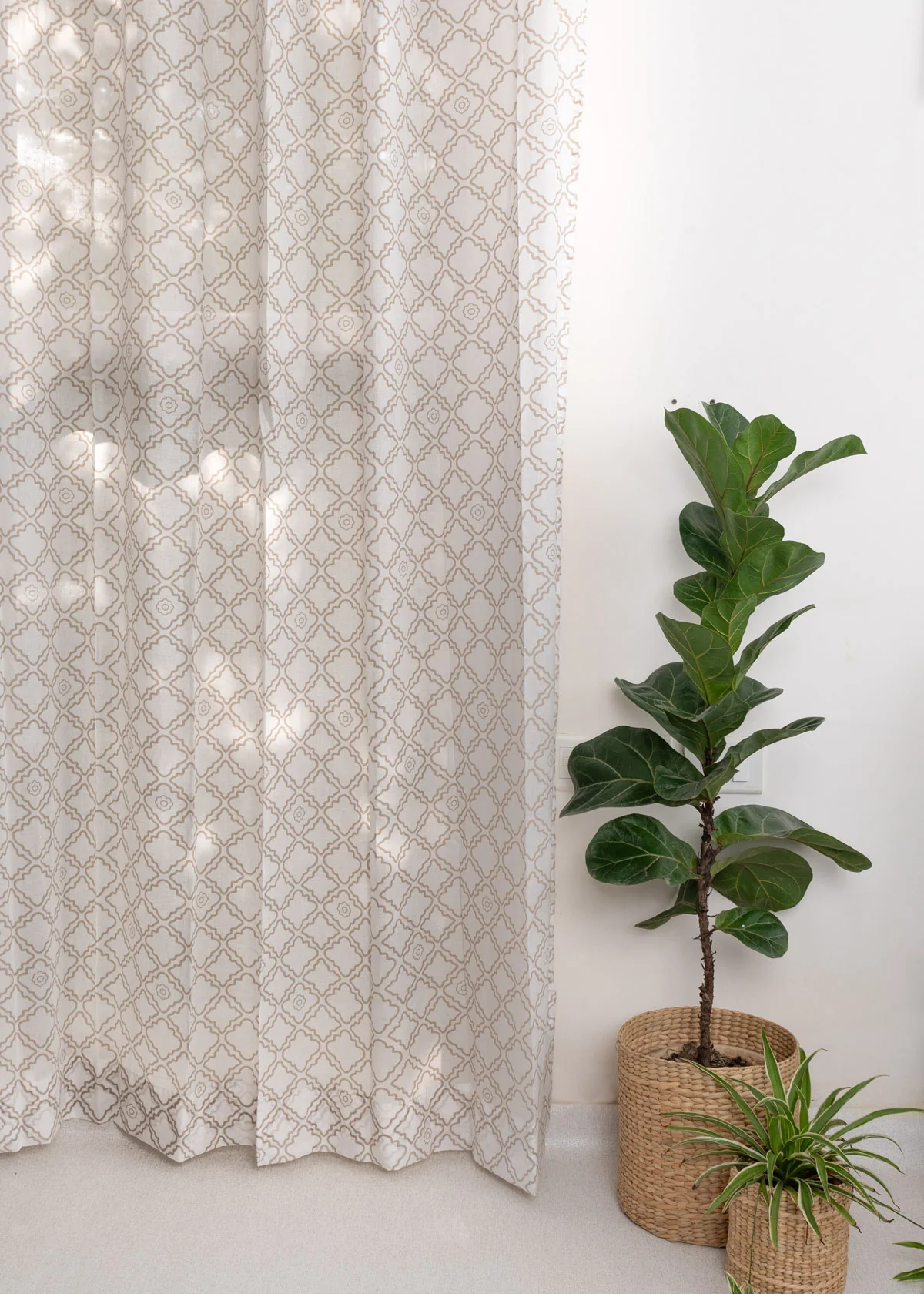 Lattice Printed Sheer Curtain - Walnut Grey
