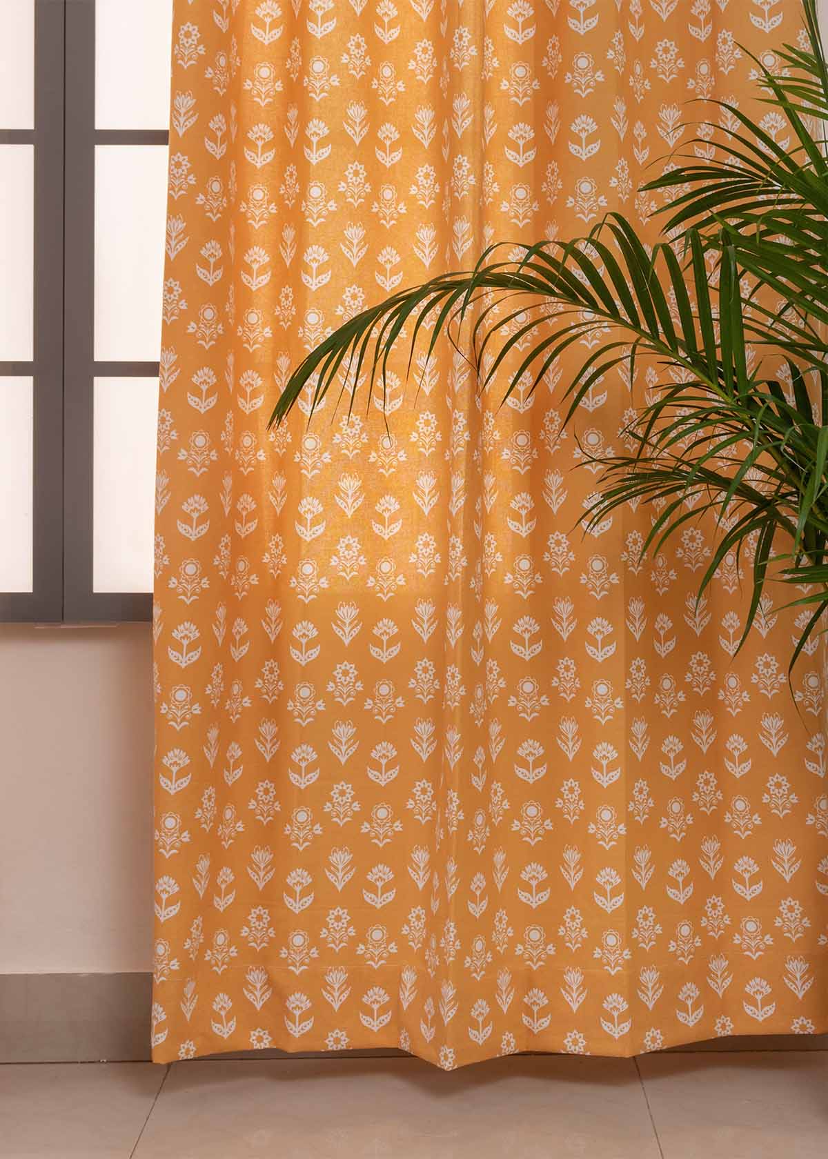 Dahlia Printed Cotton Curtain - Mustard