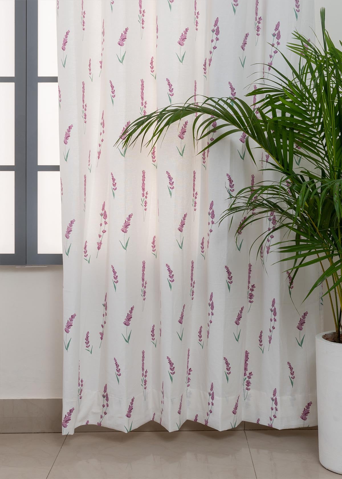 Fields Of Lavender Printed Cotton Curtain - Lavender