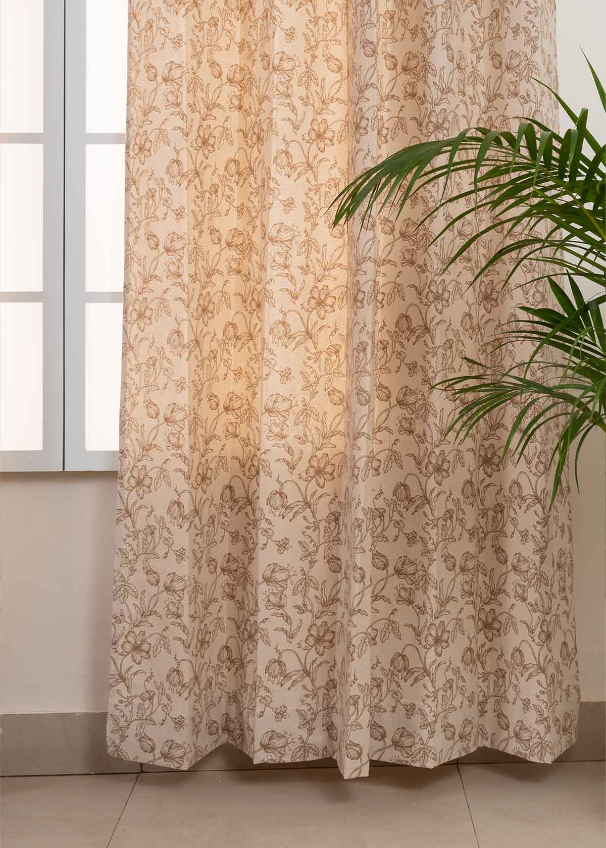 French Farmhouse Printed Cotton Curtain - Beige