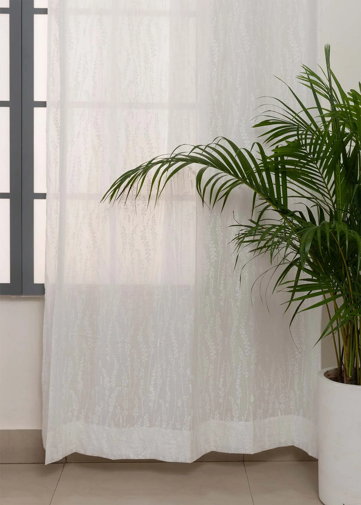 Grass Fields Printed Sheer Curtain - White