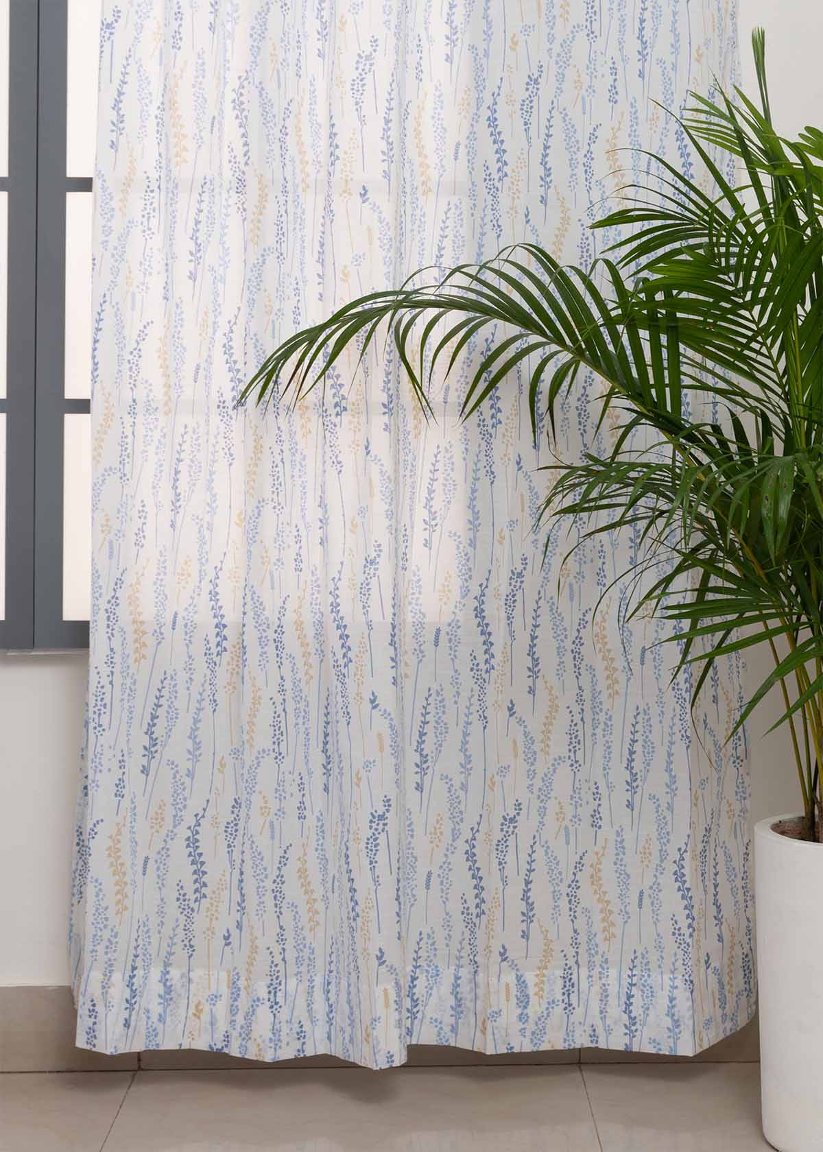 Grass Fields Printed Sheer Curtain - Blue