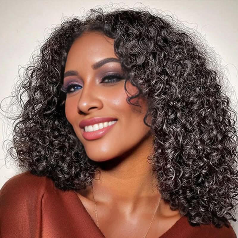 13x4 Transparent Lace Bob Wig Water Wave Natural Black