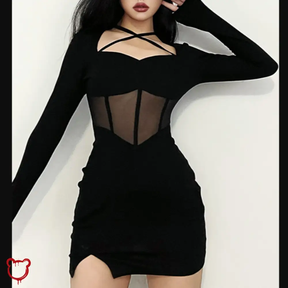 Black Mesh Patchwork Dress