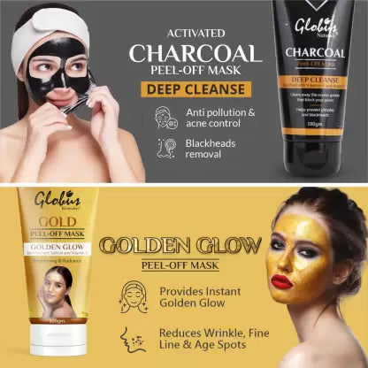 GLOBUS NATURALS Charcoal & Gold Peel Off Mask Combo Pack|Removes Blackheads|Golden Glow&Radiance  (200 g)