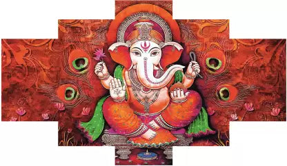 CIRCADIAN GANESH JI Art Print Design Set of 5 MDF Self Adhesive Panel Frame Wall Decor Digital Reprint 17 inch x 30 inch Painting  (Without Frame)