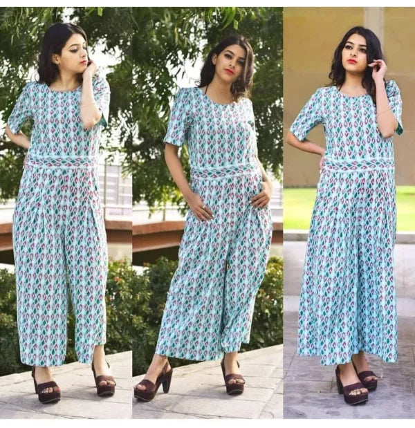 Ikkat Printed Little Green Jumpsuit