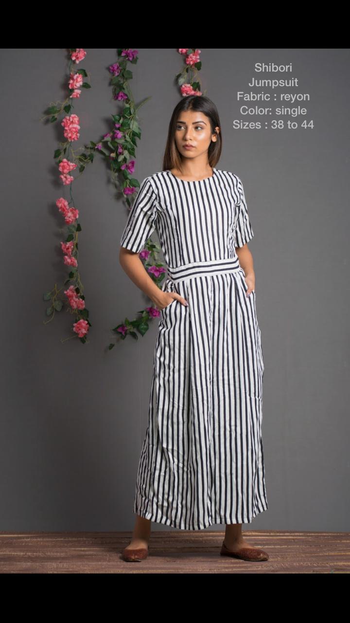 Black White Strips Jumpsuit