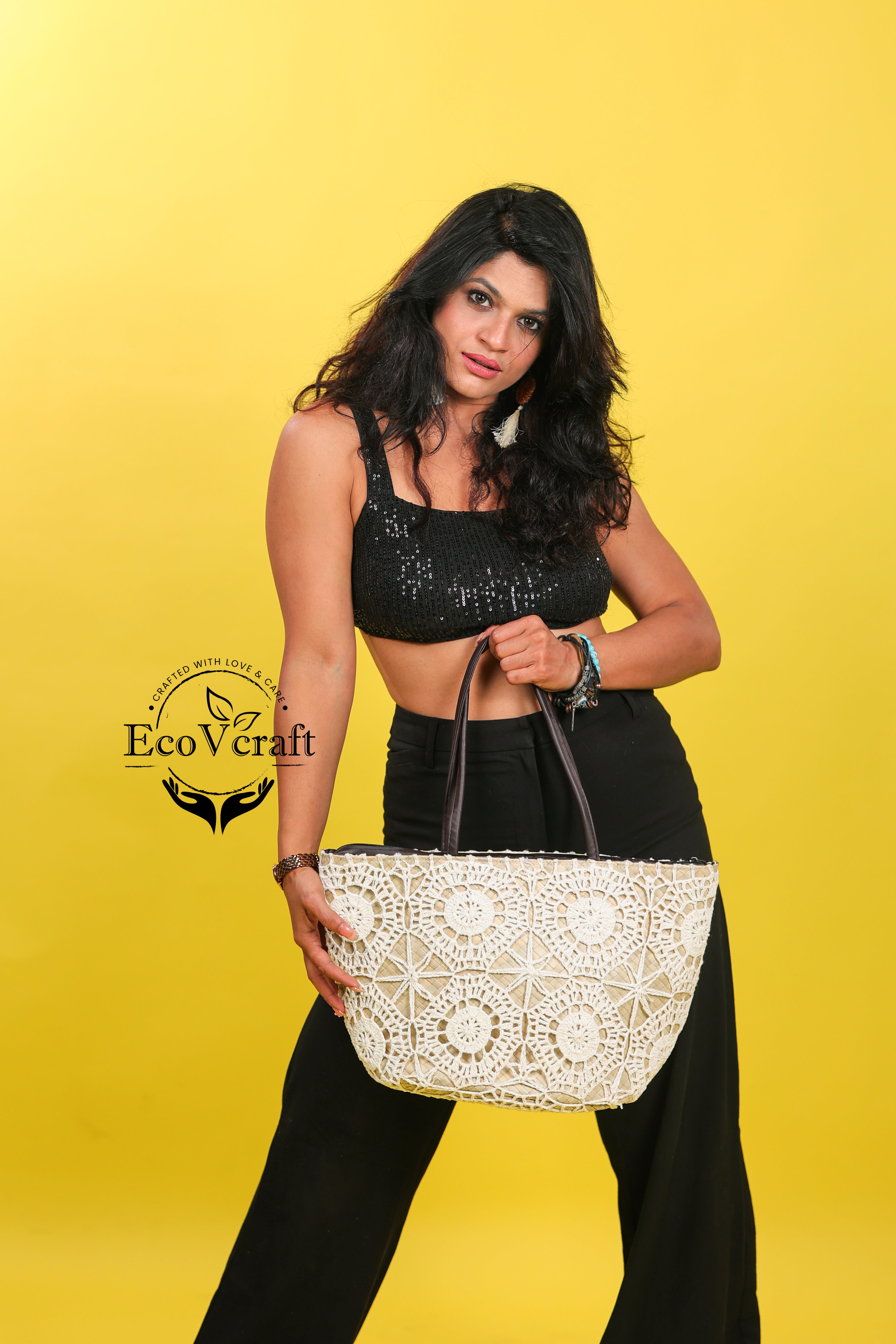 Mandala White Crochet Bag