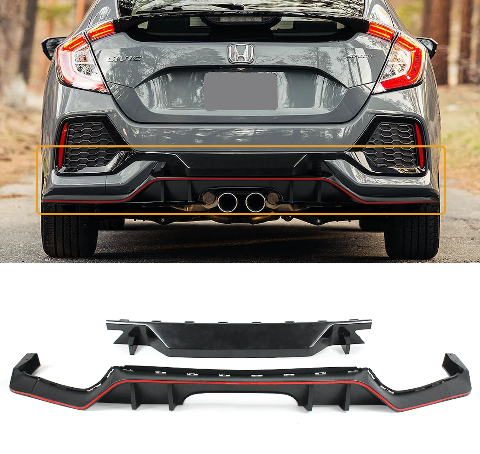 Type-R Style Rear Diffuser for 2016-2021 Honda Civic Hatchback