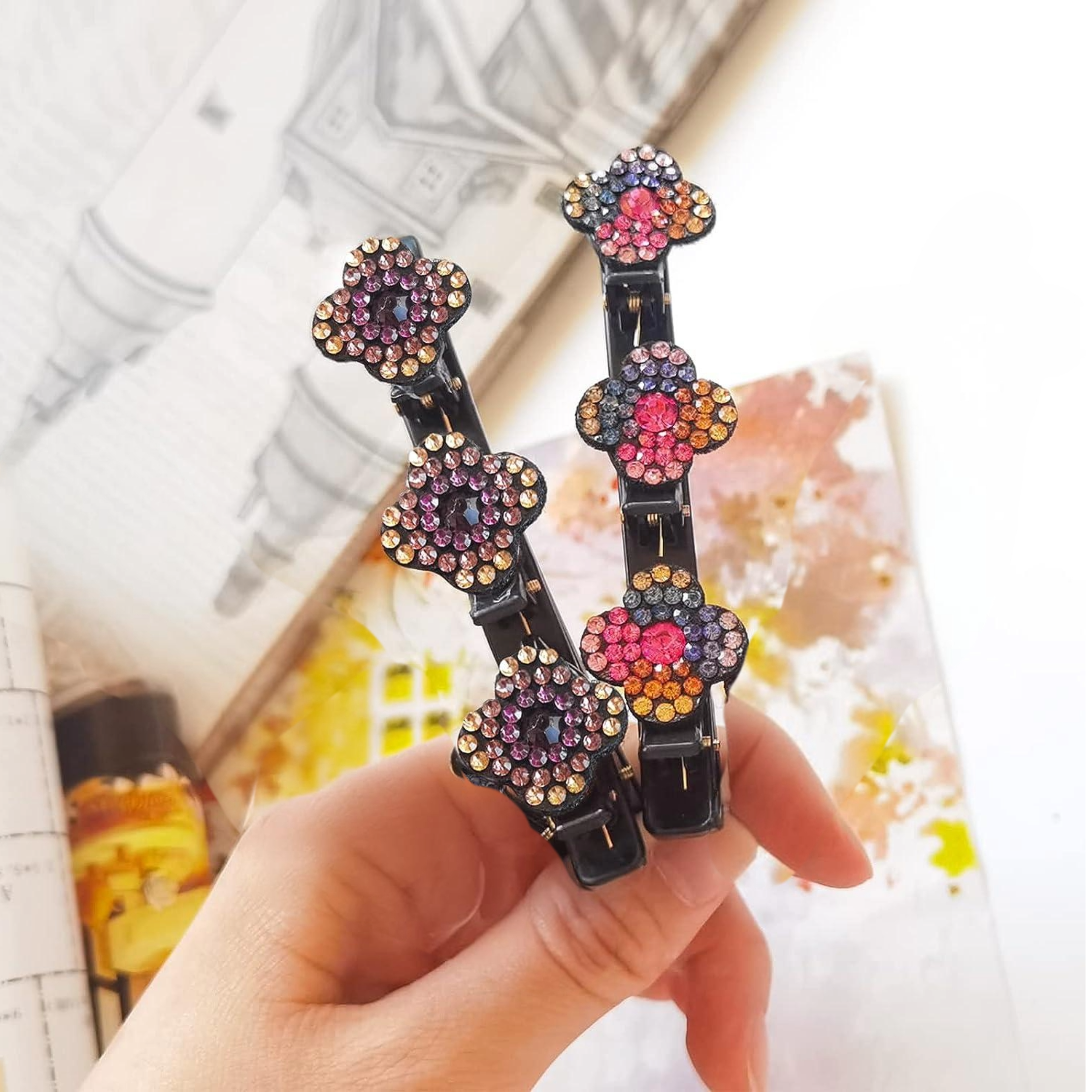 Sparkling Crystal Stone  Two Hair Clips