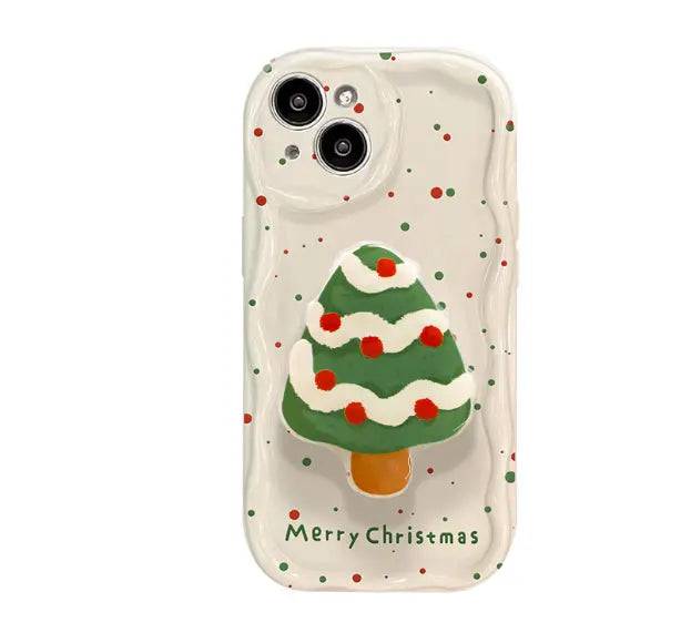 Festive Silicone Phone Case with Colorful Dots and Christmas Designs