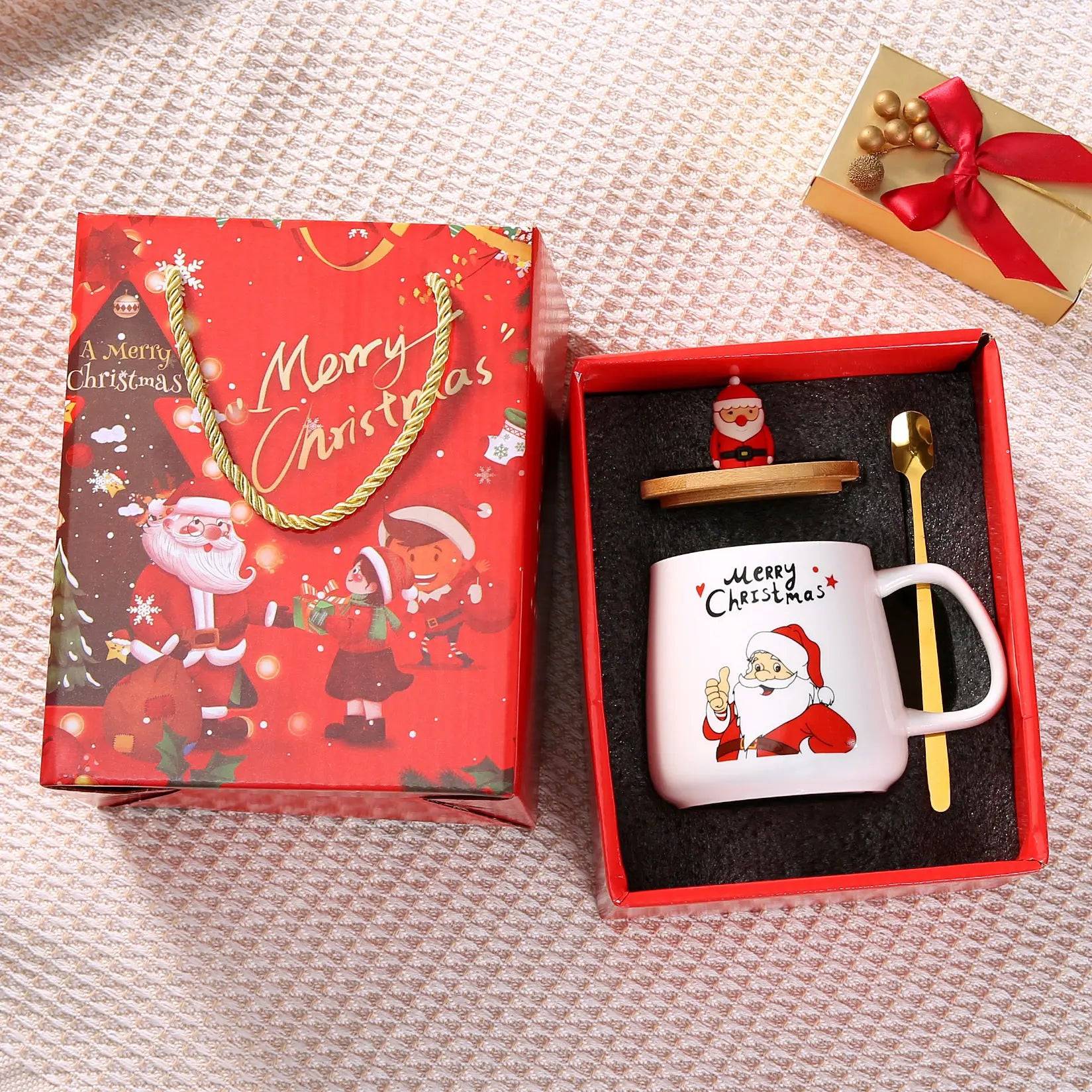 Joyful Holiday Ceramic Cup Collection with Spoon and Lid - Ideal for Christmas Gifting!