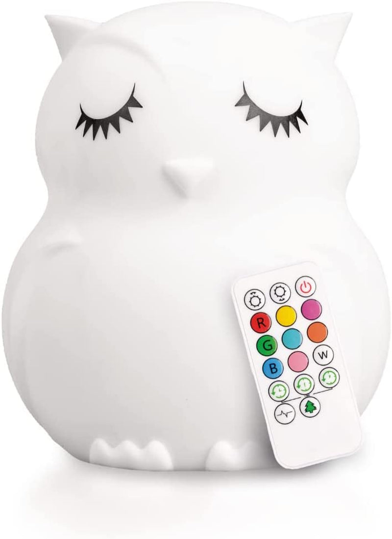 Silicone Night Light for Kids, Bear - 9 Soft Colors, Remote Sleep Timer - Rechargeable, Battery-Operated Light