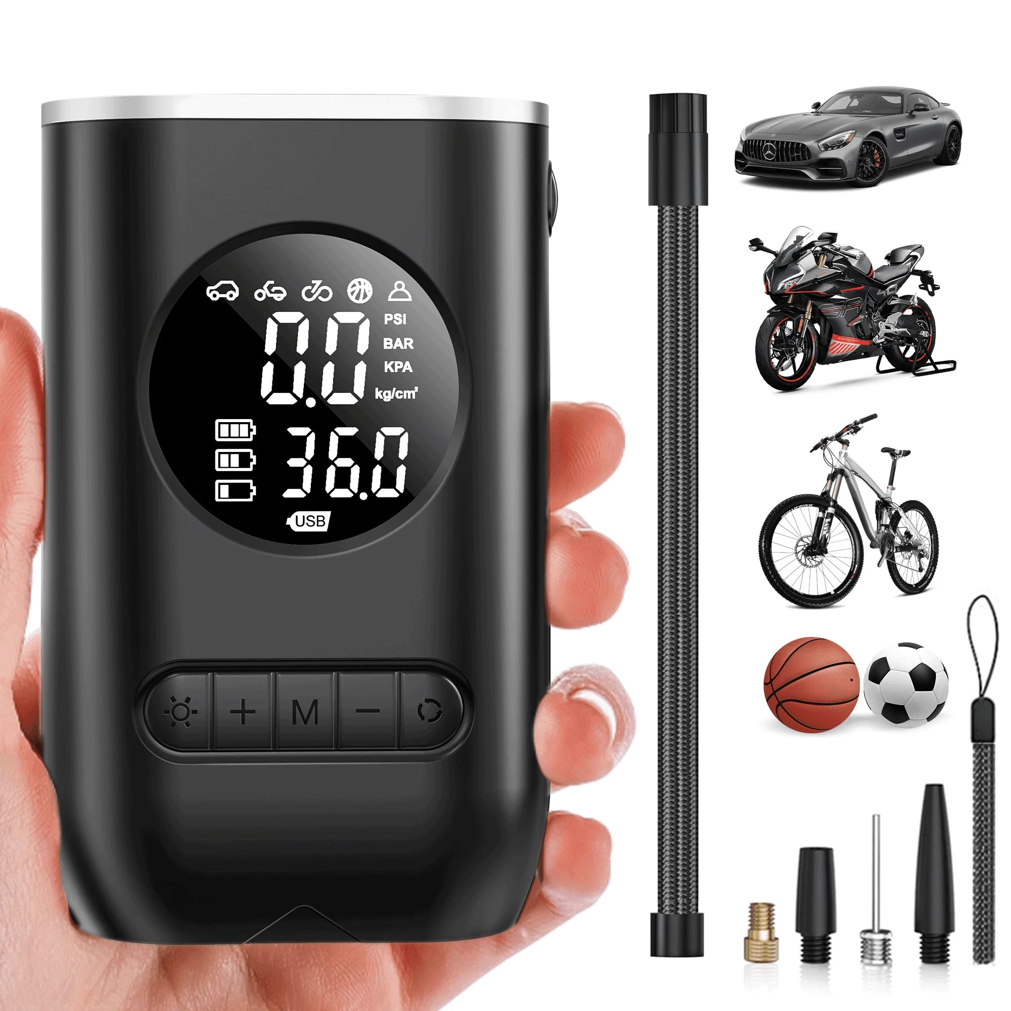Tire Inflator Portable Air Compressor, 150PSI Cordless Air Pump for Car Tires with Digital Pressure Gauge, Rechargeable Tire Pump with Flashlight