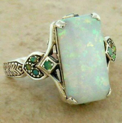 Beautiful Silver Plated White Fire Opal Women Ring