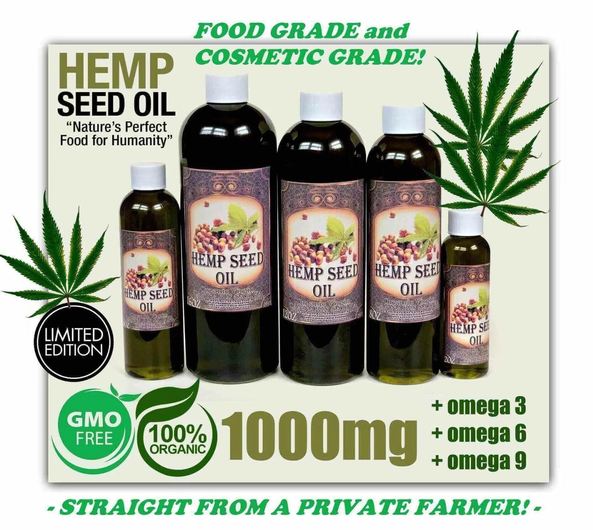 100% ORGANIC UNREFINED HEMP SEED OIL (PURE COLD PRESSED)