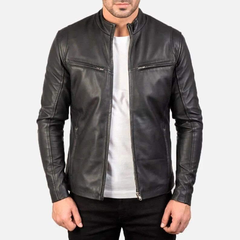 Classic Lambskin Leather Jacket in Black for Men