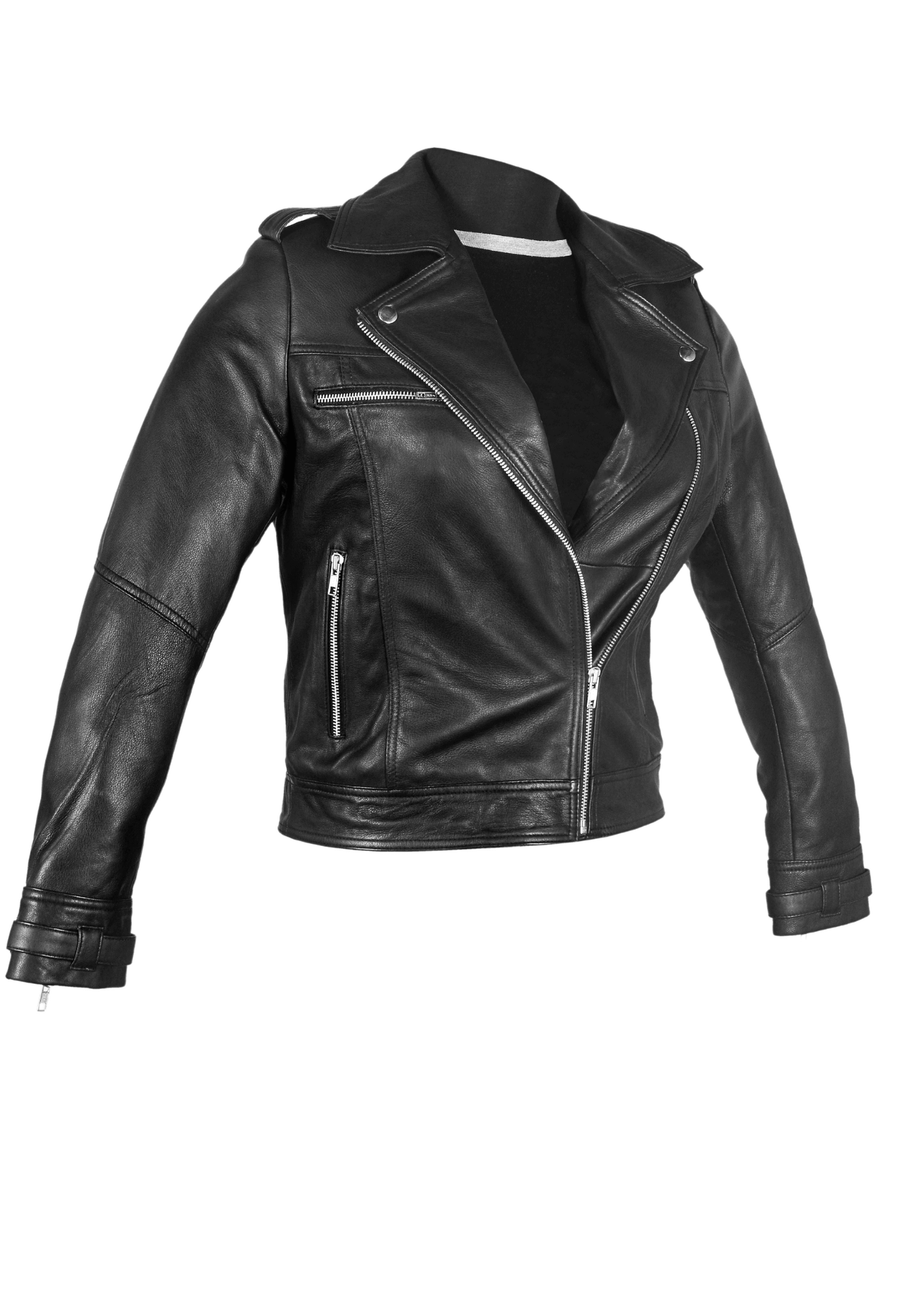 Biker Lambskin Leather Jacket in Black for Women