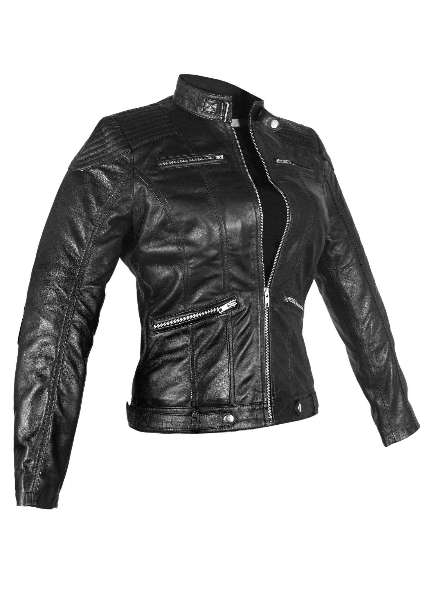 Classic Lambskin Leather Jacket in Black for Women