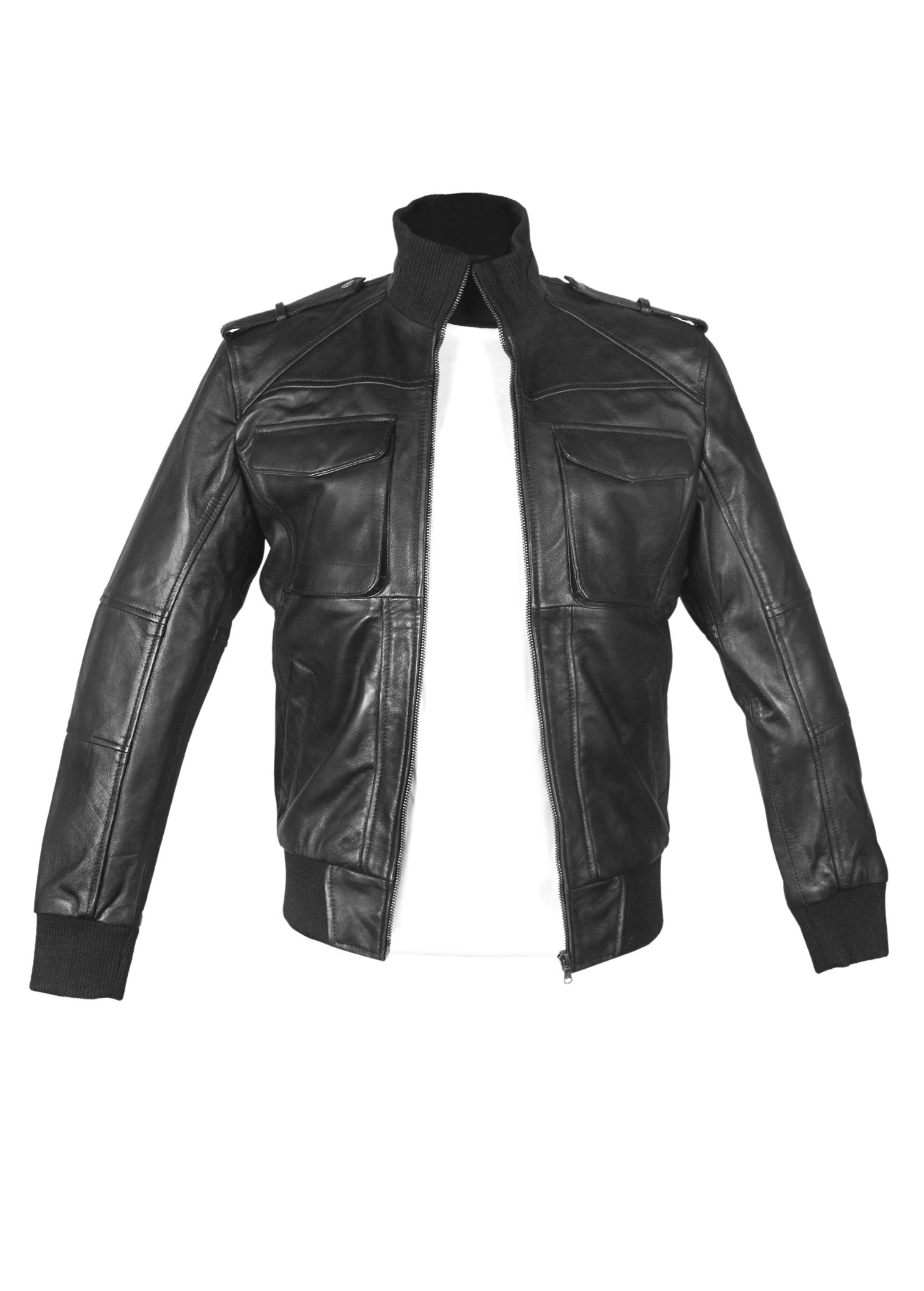 Turtleneck lambskin Leather Jacket in Black for Men