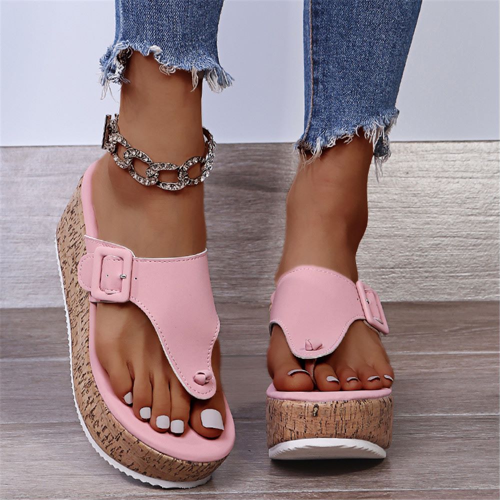 women  shoes large size Roman sandals increase flip-flops with buckle slippers summer women wedge sandals