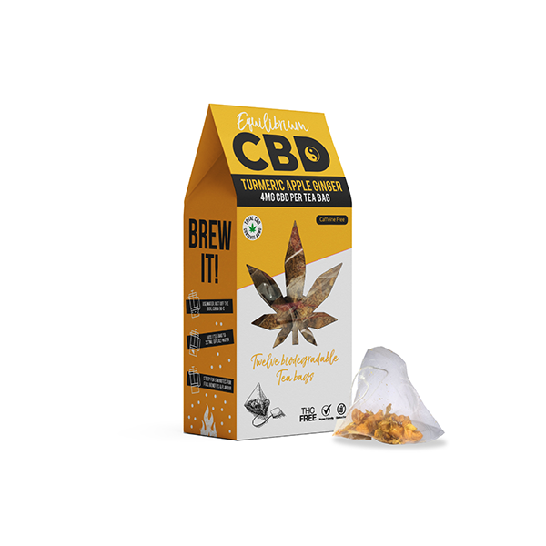 Equilibrium CBD 48mg Full Spectrum Turmeric & Ginger Tea Bags Box of 12  (BUY 1 GET 1 FREE)