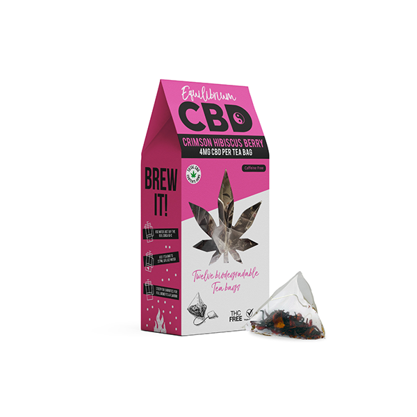 Equilibrium CBD Full Spectrum Crimson Hibiscus Berry Tea Bags Box of 12  (BUY 1 GET 1 FREE)