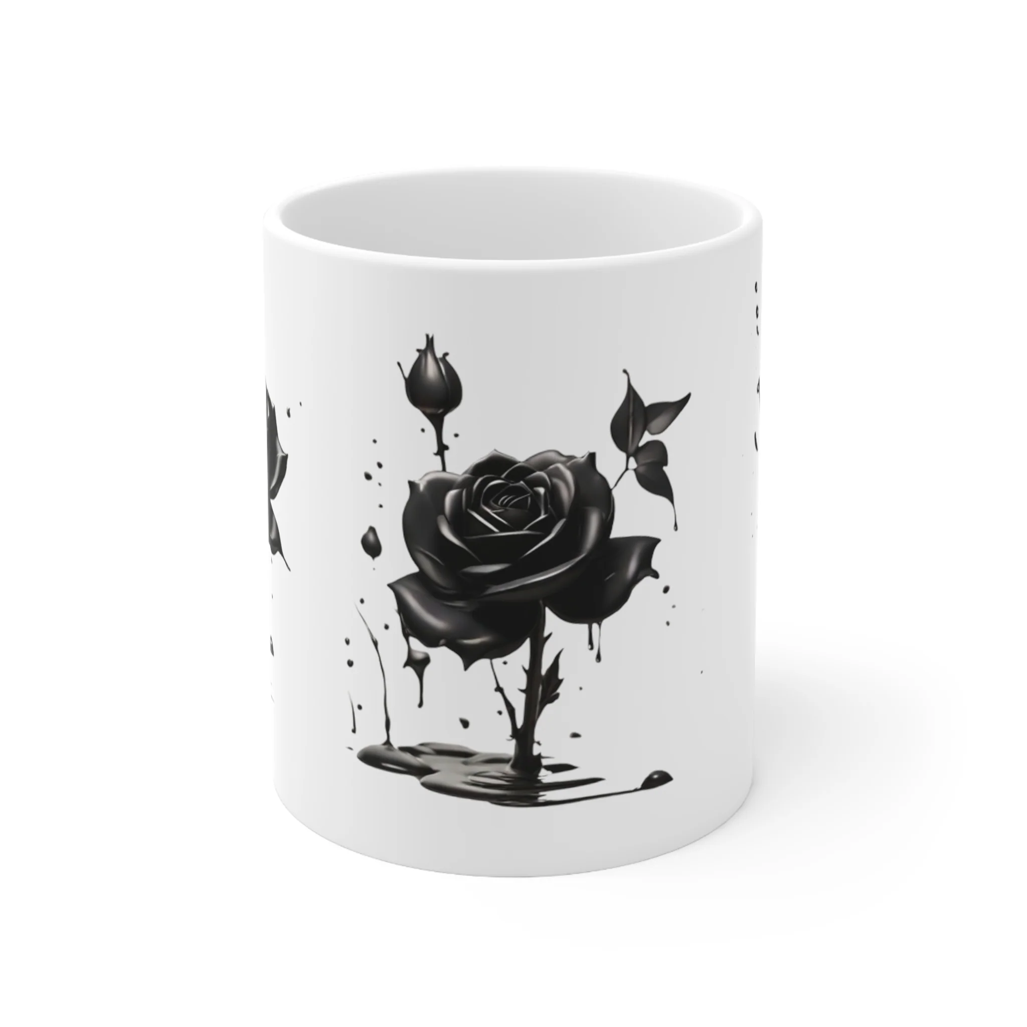 Splatter Black Rose Mug - Ceramic Coffee Mug 11oz