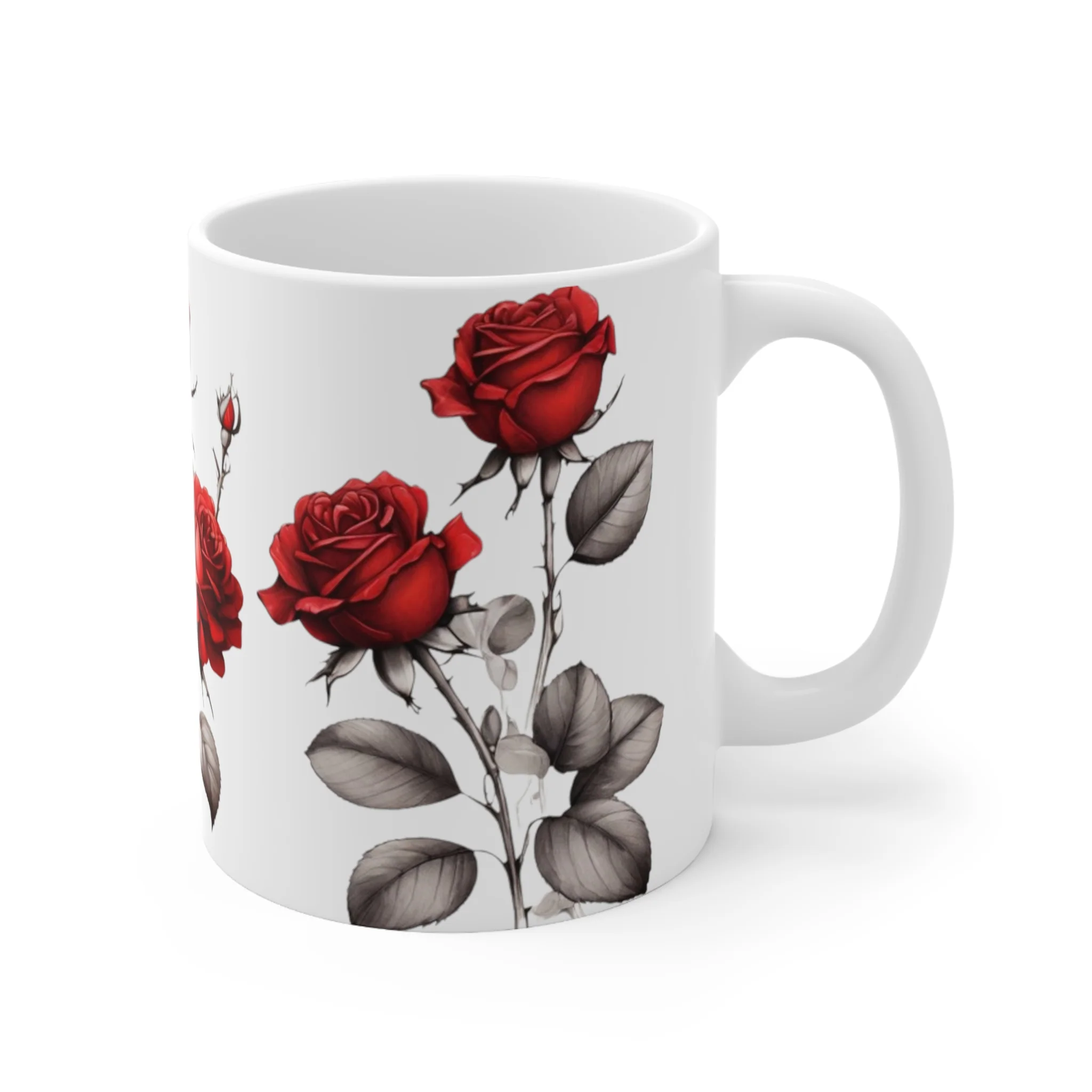 Sketch Art Red Roses Mug - Ceramic Coffee Mug 11oz