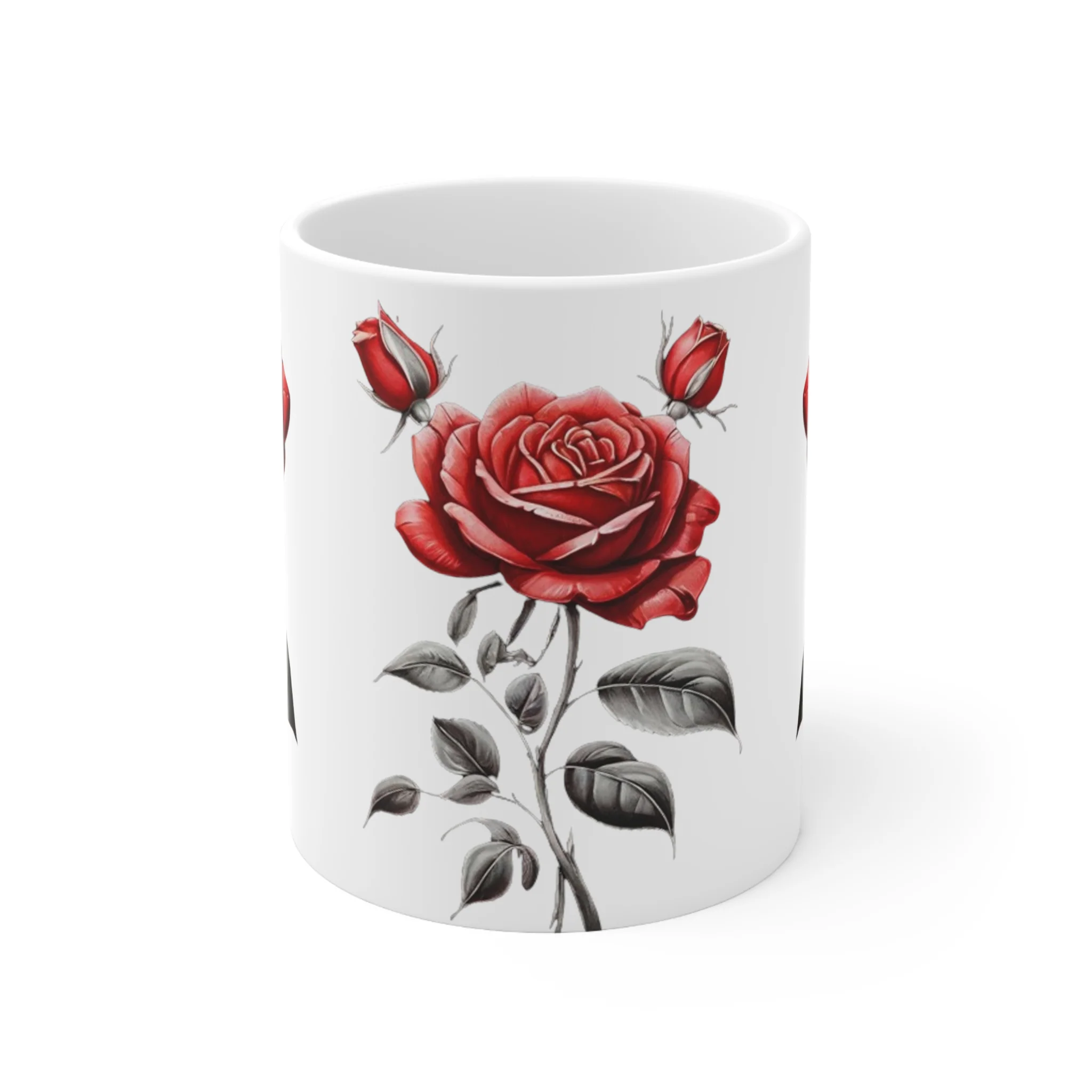 Red Roses Art Mug - Ceramic Coffee Mug 11oz