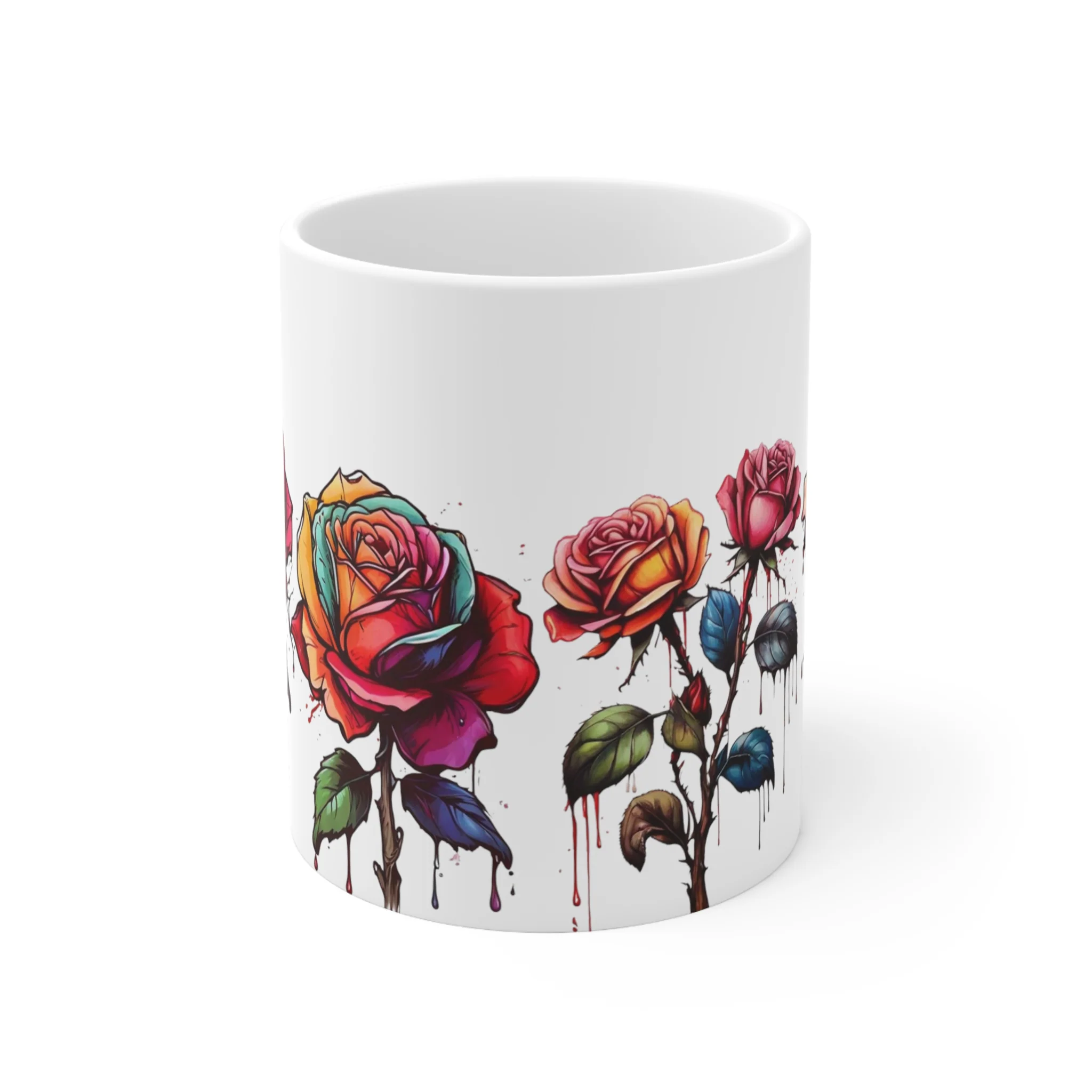 Dying Red Roses Art Mug - Ceramic Coffee Mug 11oz