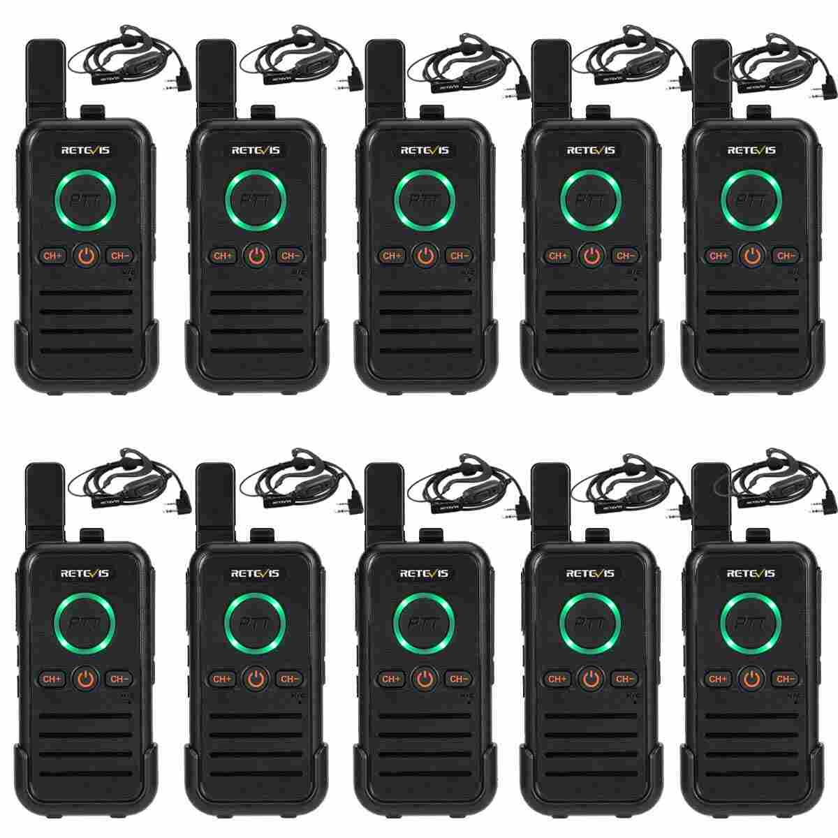 RB45 Dual PTT License-free Walkie Talkies With Earpieces 10packs