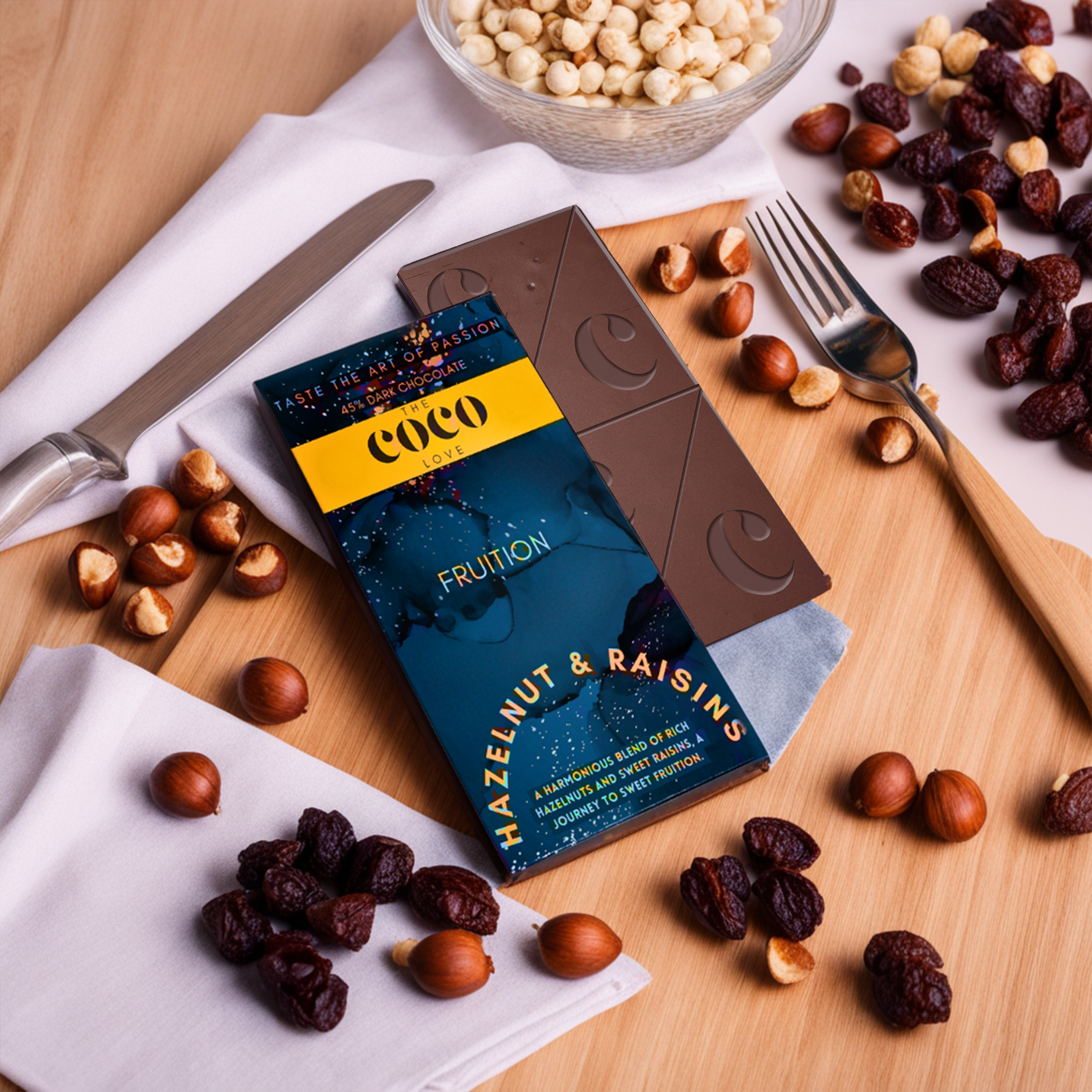 For Him -Fruition : Hazelnuts and Raisins | Libido Boosting 45% Dark Chocolate tabs