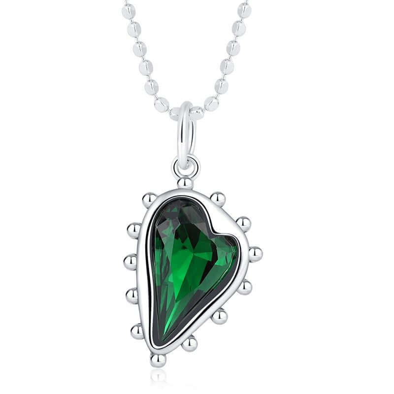 Irregular Heart Green Zircon Sterling Silver Necklace